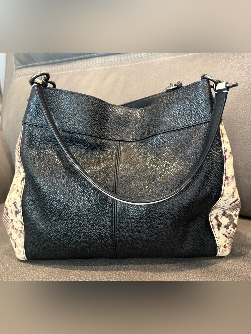 Coach Black Pebbled Leather Snake Skin Hobo with Silver Hardware - Picture 3 of 7